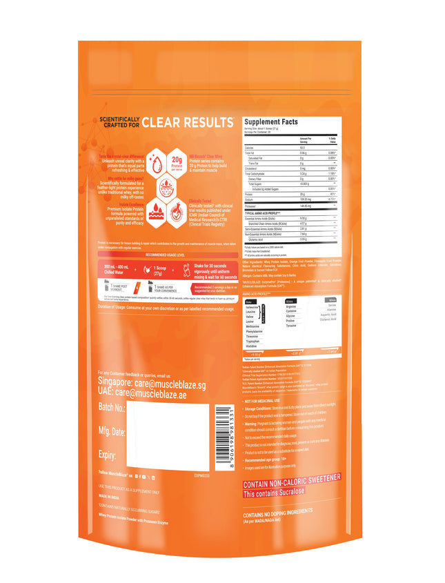 MuscleBlaze Biozorb Clear Whey Isolate,  1.19 lb Icy Orange