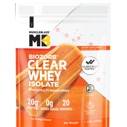 MuscleBlaze Biozorb Clear Whey Isolate,  1.19 lb Icy Orange