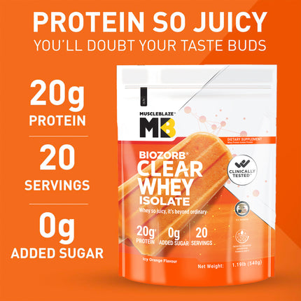 MuscleBlaze Biozorb Clear Whey Isolate,  1.19 lb Icy Orange