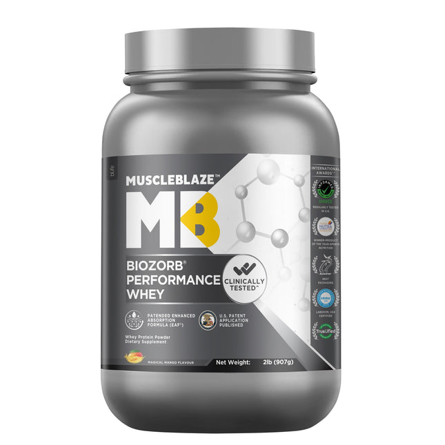 MuscleBlaze Biozorb Performance Whey, 907g (2 lb), Tropical Mango