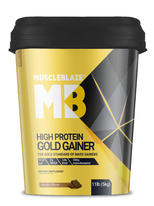MuscleBlaze High Protein Gold Gainer, 11 lb Chocolate, 5kg (Round Bucket)