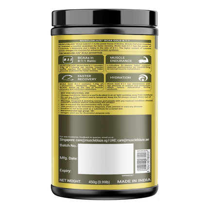 MuscleBlaze BCAA Gold 8:1:1, 0.99 lb 60 Servings