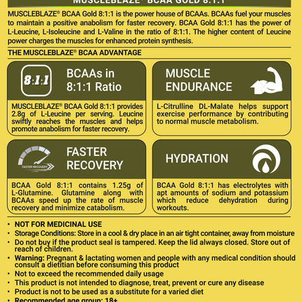 MuscleBlaze BCAA Gold 8:1:1, 0.99 lb 60 Servings