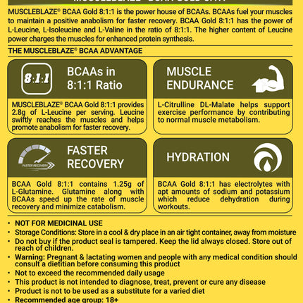 MuscleBlaze BCAA Gold 8:1:1, 0.99 lb 60 Servings