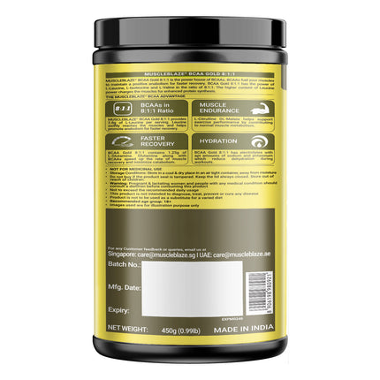 MuscleBlaze BCAA Gold 8:1:1, 0.99 lb 60 Servings