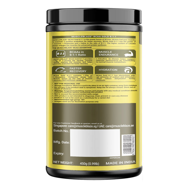 MuscleBlaze BCAA Gold 8:1:1, 0.99 lb 60 Servings