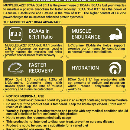 MuscleBlaze BCAA Gold 8:1:1, 0.99 lb 60 Servings